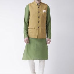 KISAH Men Green Solid Churidar Kurta with Nehru Jacket-image-25