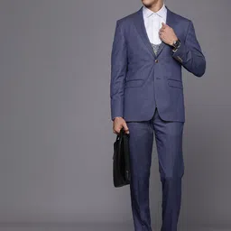Louis Philippe Men Blue Self Designed Slim Fit  Formal 3 Piece Suit-image-16