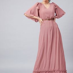 Athena Women Mauve Solid Maxi Dress-image-81