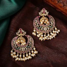 Estele Gold-Plated CZ Scintillating Design Pearls Chand Bali-49