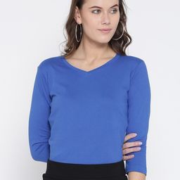 Style Quotient Women Blue Solid V-Neck T-shirt-image-63