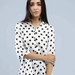 IDK Women White Polka Dots Printed Casual Shirt-picture-0