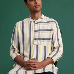 Sangria Striped Band Collar Straight Kurta-image-23