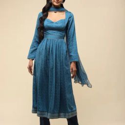 aarke Ritu Kumar Teal Embroidered Kurta With Pant & Dupatta-image-16