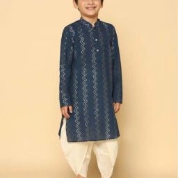KISAH Kids Blue & White Embroidered Full Sleeves Kurta Set-image-58
