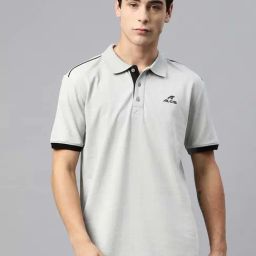 ALCIS Grey Regular Fit Sports Polo T-Shirt-image-7