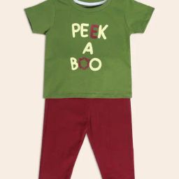 MINIKLUB Kids Green & Maroon Printed Top with Pants-image-87