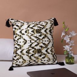 BLANC9 Black & White Set of Single Self Design Square Cushion Covers-17