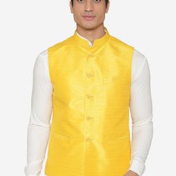 MANQ Men Yellow Solid Waistcoat-26