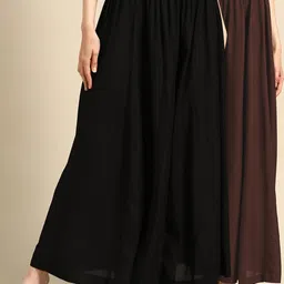TAG 7 Women Black & Coffee Brown Solid Flared Palazzos-image-71