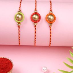 Aapno Rajasthan Set of 3 Beaded Rakhi With Roli Chawal & Greeting Card-30