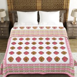 Myntra Elegant Homes Pink & White Ethnic Motifs AC Room 150 GSM Double Bed Dohar-picture-19