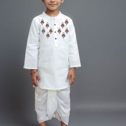 DEVOILER Boys Ethnic Motifs Printed White Romance Kurta-58
