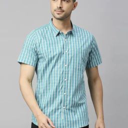 Thomas Scott Green Cotton Slim Fit Checks Shirt-image-61
