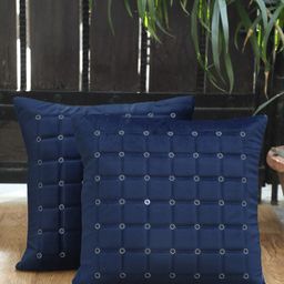 HOSTA HOMES Blue Set of 2 Embroidered Velvet Square Cushion Covers-31