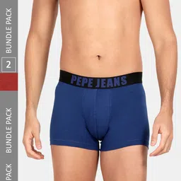 Pepe Jeans Men Pack Of 2 Brand Logo Printed Outer Elastic Cotton Trunks-picture-6