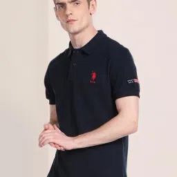 U.S. Polo Assn. Blue Cotton Slim Fit Printed Polo T-Shirt-picture-35