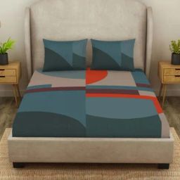 SPACES Canvas Starlight Blue Cotton 138 TC Viscose Double Size Bedsheet With Pillow Covers-image-83