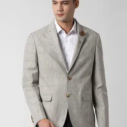 Peter England Men Beige & Grey Checked Slim-Fit Single-Breasted Casual Blazer-picture-34