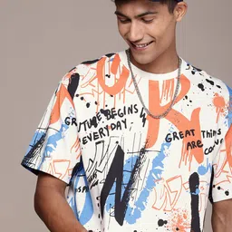 WROGN Typography Printed Drop-Shoulder Sleeves Pure Cotton Oversized T-shirt-image-27