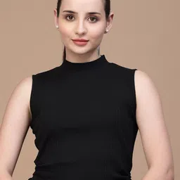 Strong And Brave Odour Free High Neck Tie Ups Detail Cotton Ruched Top-76