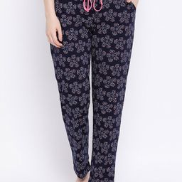 Kanvin Women Navy Blue Floral Print Lounge Pants-image-77