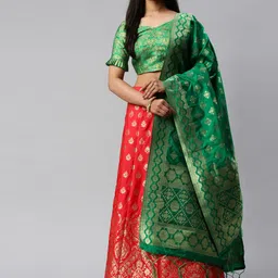 flaher Red & Gold-Toned Woven Design Unstitched Lehenga & Blouse with Dupatta-picture-15