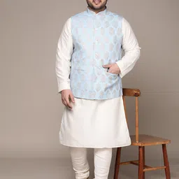KISAH PLUS Men Plus Size Kurta & Churidar With Nehru Jacket-9