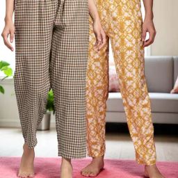 Kryptic Mustard & Brown Cotton Relaxed Fit Printed Lounge Pants - Pack of 2-image-89