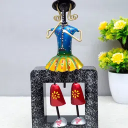 Golden Peacock Black & Blue Doll Playing Shehnai Musical Instruments Figurine-14