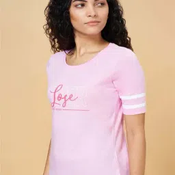 Ajile by Pantaloons Pink Cotton Graphic Print Sports T-Shirt-image-80