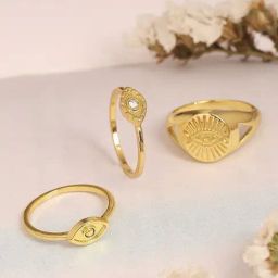 Oomph Combo of 3 Gold Tone Evil Eye Good Luck Casual Ring - Set of 3-29
