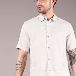V-Mart Men Embroidered Spread Collar Cotton Shirt-picture-31