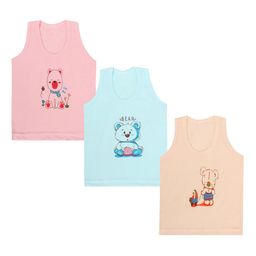 Superminis Infant Kids Pack Of 3 Printed Pure Cotton Innerwear Vests-41