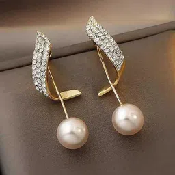 CelestiqueArtificial Stones Studded And Pearls Beads Contemporary Shaped Drop Earrings-11