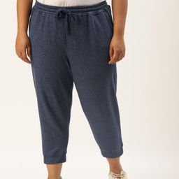 Rute Women Plus Size Navy Blue Solid Cotton Slim Fit Cropped Joggers-89