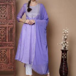 Myshka Purple Printed Anarkali Kurta With Dupatta-image-54