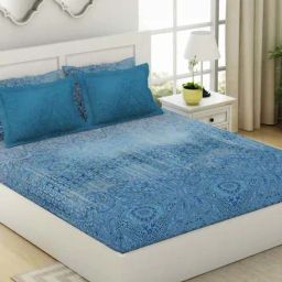 SPACES Egyptian Blue Jasper Cotton 350 TC King Size Bedsheet With Pillow Covers-image-44