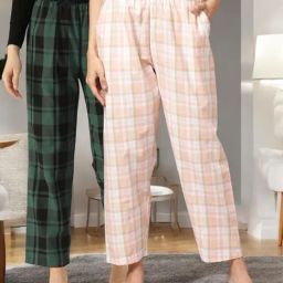 Kryptic Pink & Green Cotton Relaxed Fit Printed Lounge Pants - Pack of 2-image-82