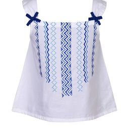 Miyo White & Blue Geometric Embroidered Regular Cotton Top-picture-24