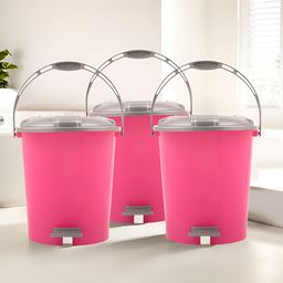 Kuber Industries Pink & Grey 3 Pieces Pedal Dustbin With Lid & Handle 10 L Each-1