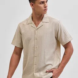 Snitch Men Relaxed Cuban Collar Solid Linen Casual Shirt-image-85