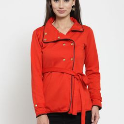 Belle Fille Women Red Solid Tailored Jacket-picture-3