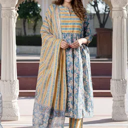 KALINI Women Ethnic Motifs Printed Regular Pure Cotton Kurta with Trousers & With Dupatta-picture-6