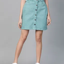 Mast & Harbour Sea Green Denim Straight Skirt-picture-57