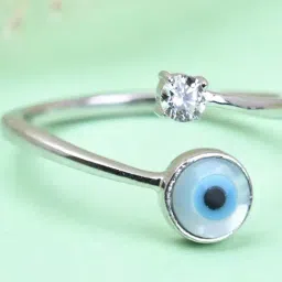 Clara 92.5 Sterling Silver Swiss Zircon Rhodium-Plated Evil Eye Adjustable Ring for Women-image-46