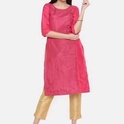 AURELIA Women Pink Printed Straight Kurta-image-23