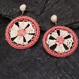 Madame Rose-Gold Plated Coral Orange & Beige Handcrafted Circular Drop Earrings-image-27