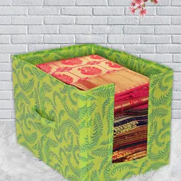 Kuber Industries Set Of 2 Green Metallic Leaf Print Foldable Rectangle Cloth Saree Stacker image 2