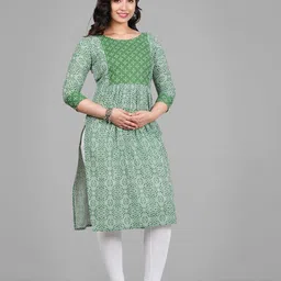 Lerkiza Women Bandhani Printed Gotta Patti Block Print Maternity Anarkali Kurta-picture-5